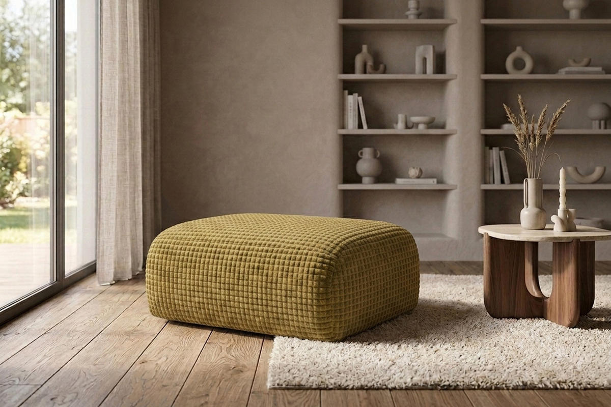 HOCKER, Sitzhocker, Chenille-Stoff Cremona, Olive, GRETA - Olivgrün, Holz (91/40/89cm) - Kaiser Möbel