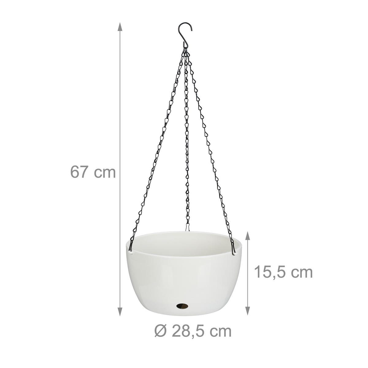 2XBLUMENAMPEL - Weiß, Kunststoff/Metall (67cm) - Relaxdays