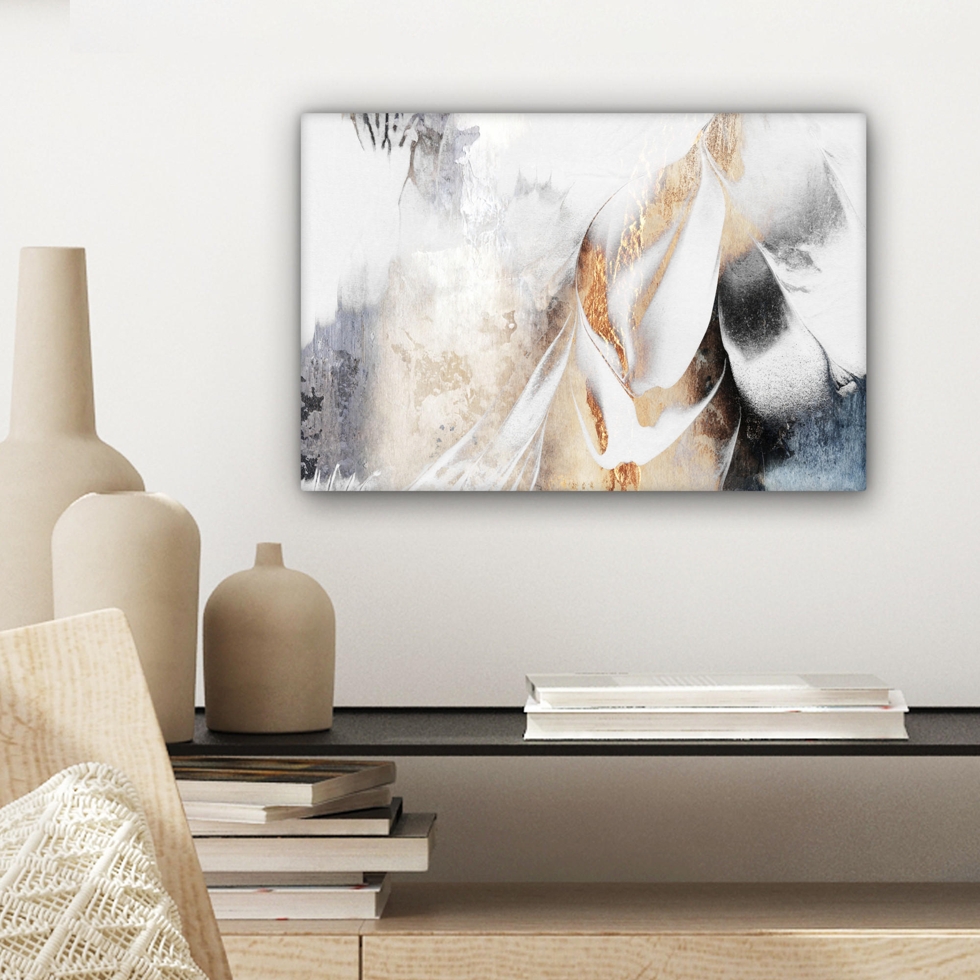 LEINWANDBILD Luxus - Abstrakt - Gold - Weiß 30x20 cm - Goldfarben, Textil (30/20cm) - MuchoWow