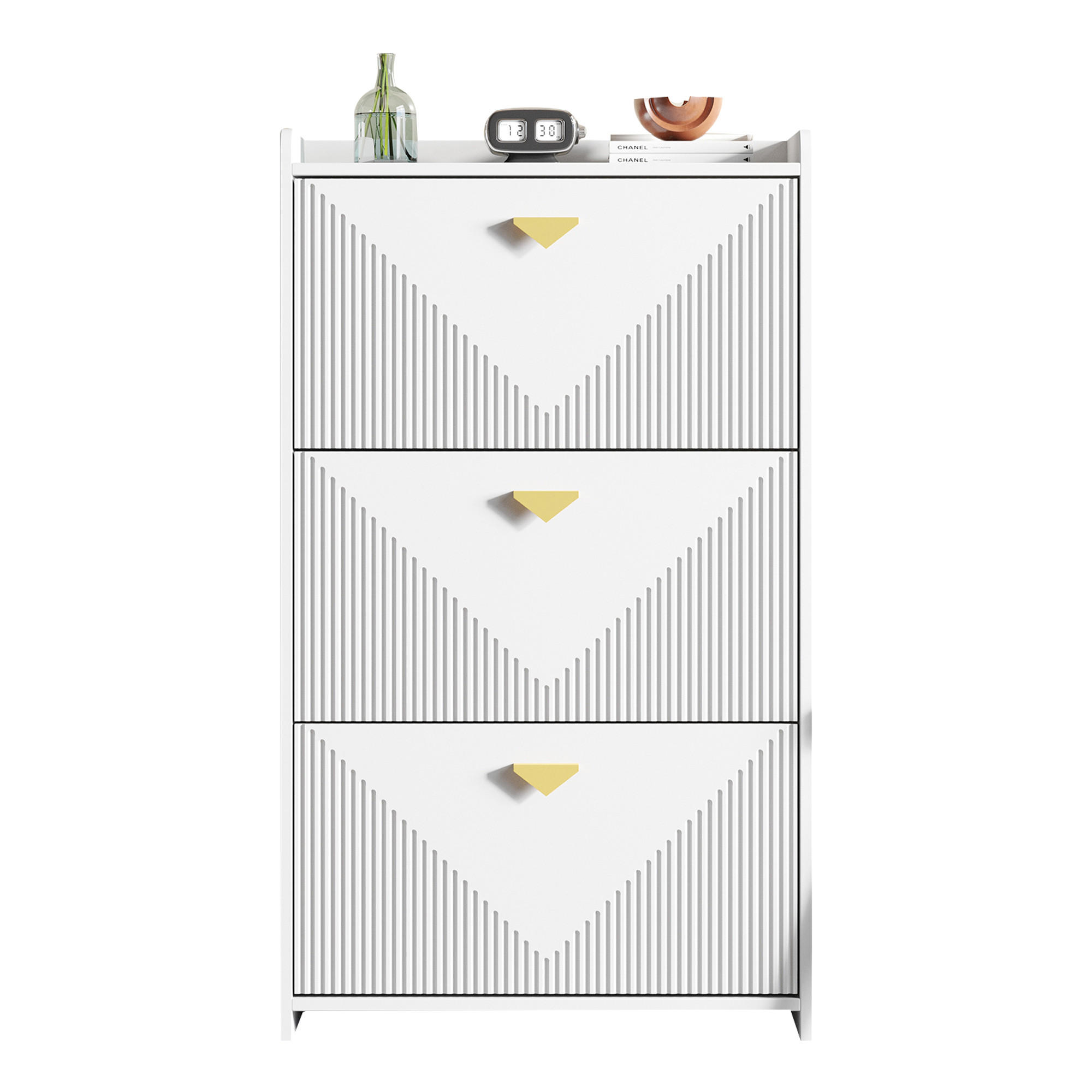 SCHUHSCHRANK weiß klappfächer stauraum - Weiß, Holzwerkstoff (70/120/30cm) - Urban Meuble