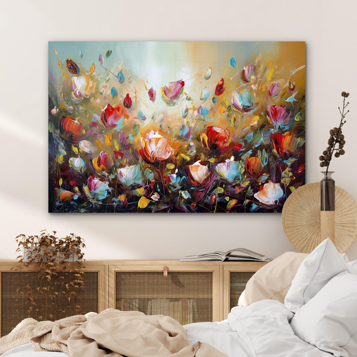 METALLBILD Blumen - Kunst - Natur - Ölgemälde 120x80 cm - Multicolor, Metall (120/80cm) - MuchoWow
