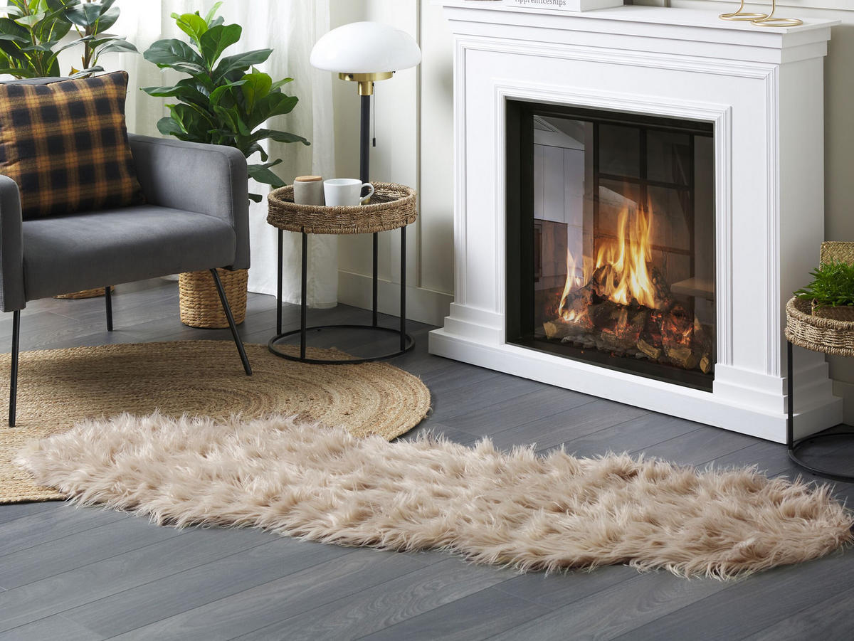 KUNSTSCHAFFELL-TEPPICH Mamungari 180/60 cm - Beige, Kunststoff (60/180cm) - Beliani