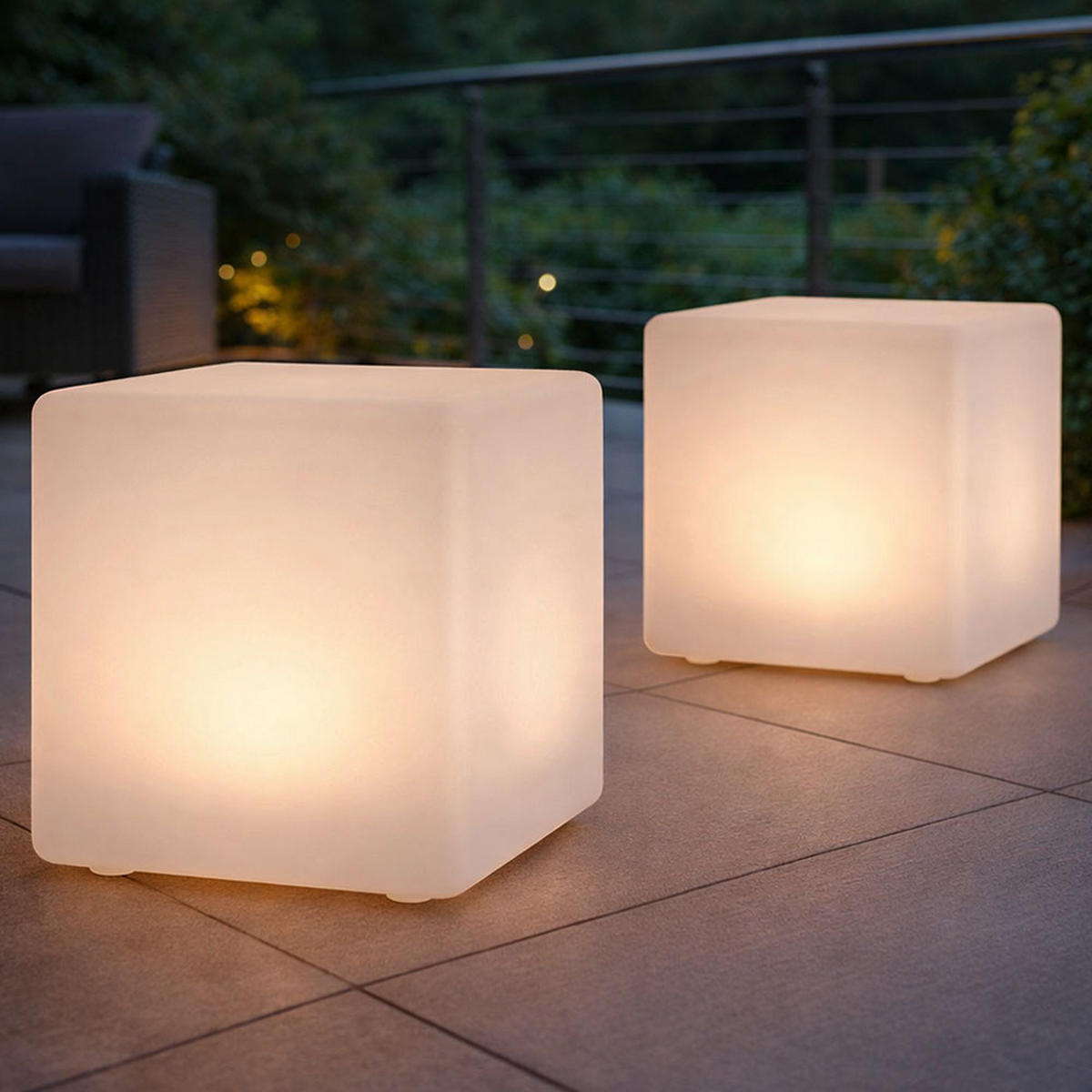 LED AUSSENLEUCHTE Solar Würfelleuchte 2er Set - Weiß, Kunststoff (20/20/21cm)