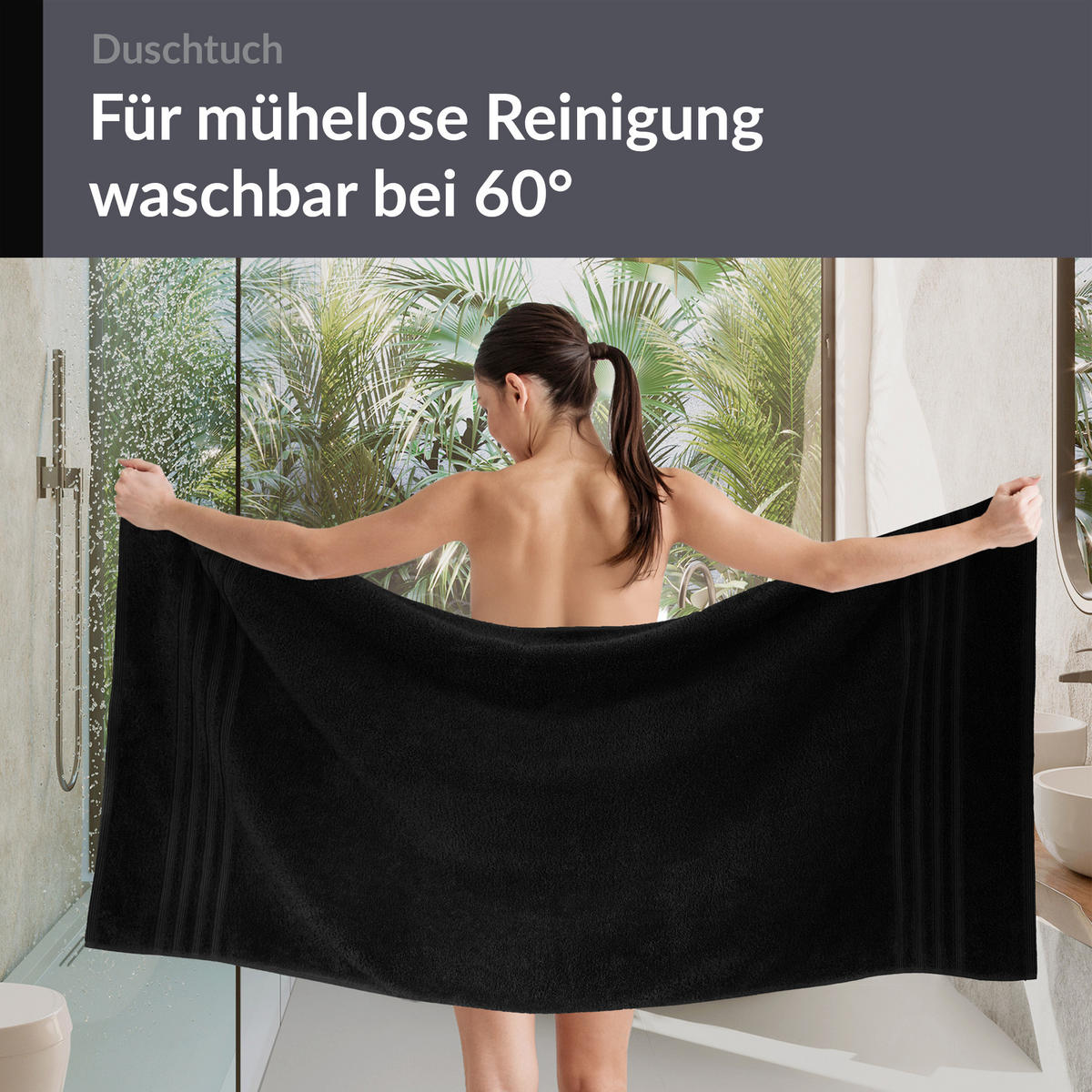 DUSCHTUCH London Schwarz 2er Set 70x140 - Schwarz, Textil (70/140cm) - Lashuma