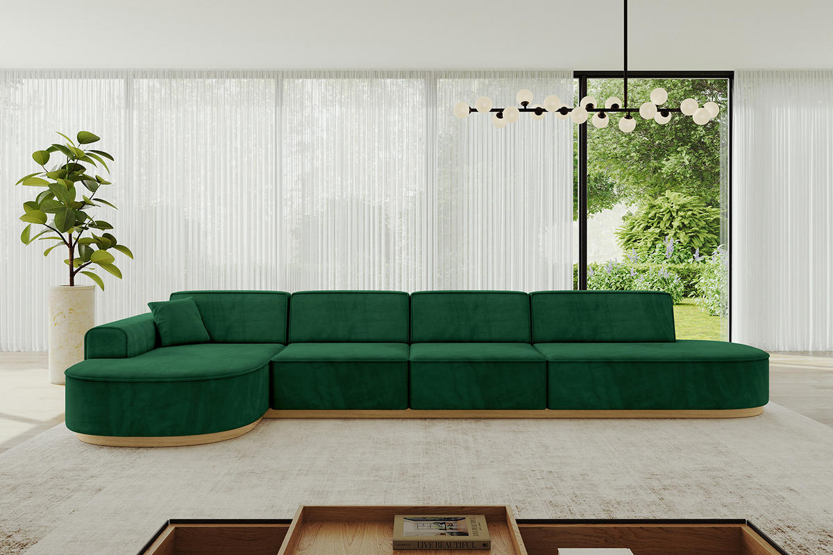 ECKSOFA Ottomane Links MARI-L3-v2 - 413x171x83 cm Dunkelgrün Velours - Dunkelgrün, Holzwerkstoff/Textil (413/171cm) - ALTDECOR