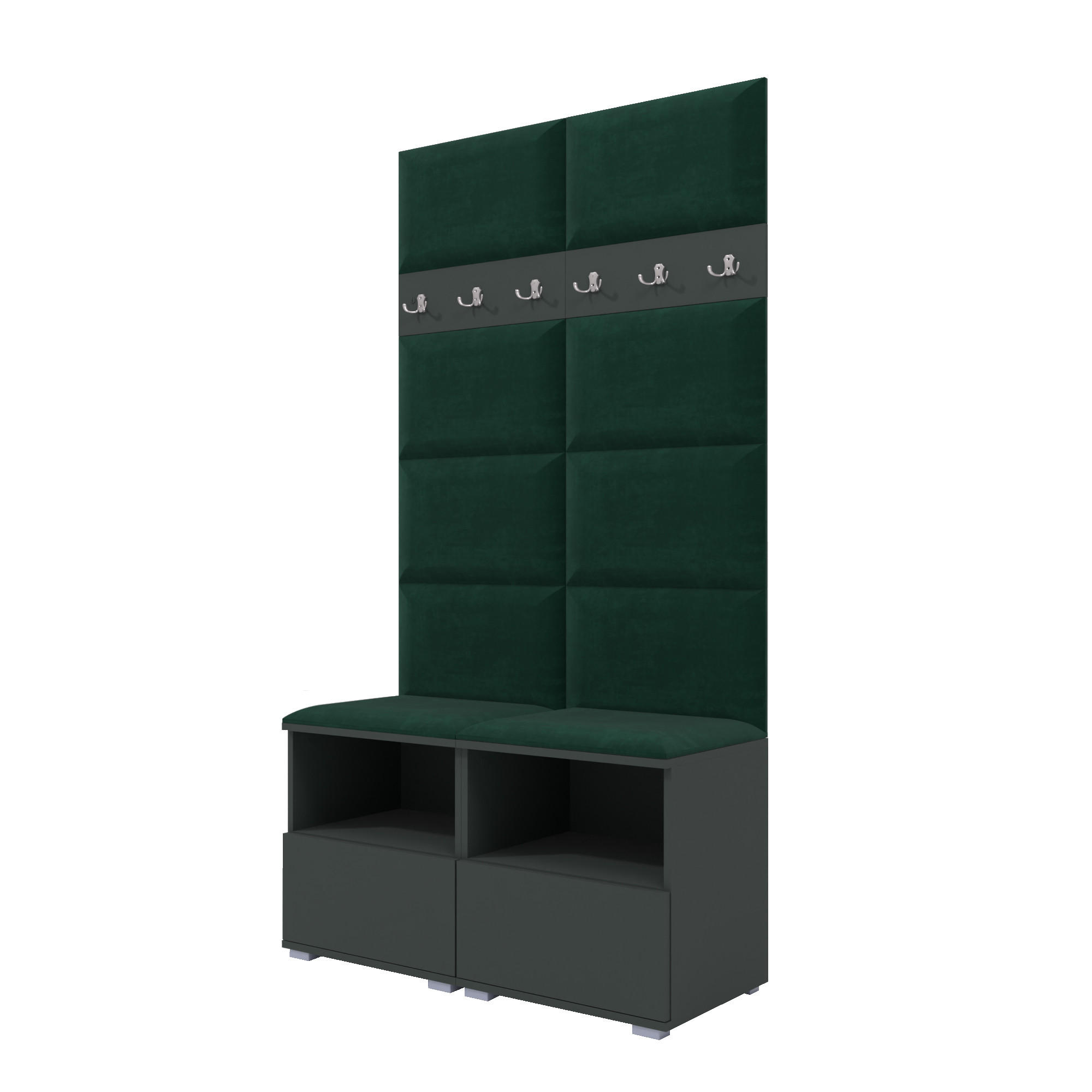 GARDEROBEN-SET Nela III mit gepolsterten Paneelen 100/187/40 - Dunkelgrün/Silberfarben, Holzwerkstoff/Kunststoff (100/187/40cm)