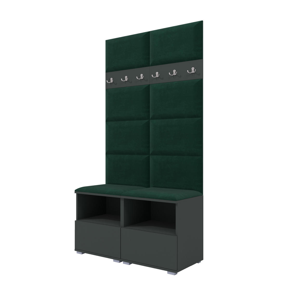 GARDEROBEN-SET Nela III mit gepolsterten Paneelen 100/187/40 - Dunkelgrün/Silberfarben, Holzwerkstoff/Kunststoff (100/187/40cm)