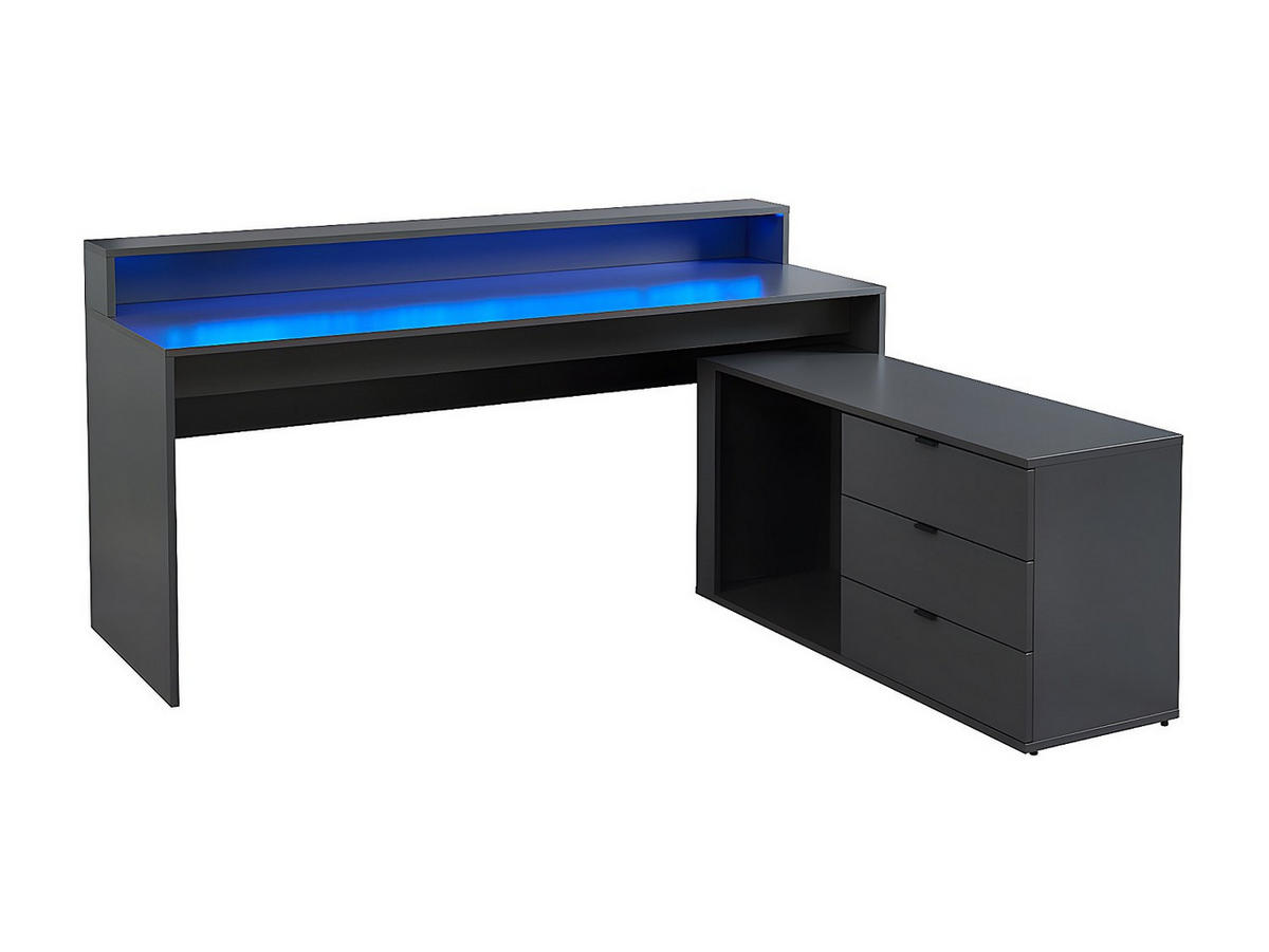 GAMING-ECKSCHREIBTISCH mit Stauraum & LEDs - MDF - Grau - NEHA - Anthrazit, Holz (120/180/90cm) - Vente-Unique