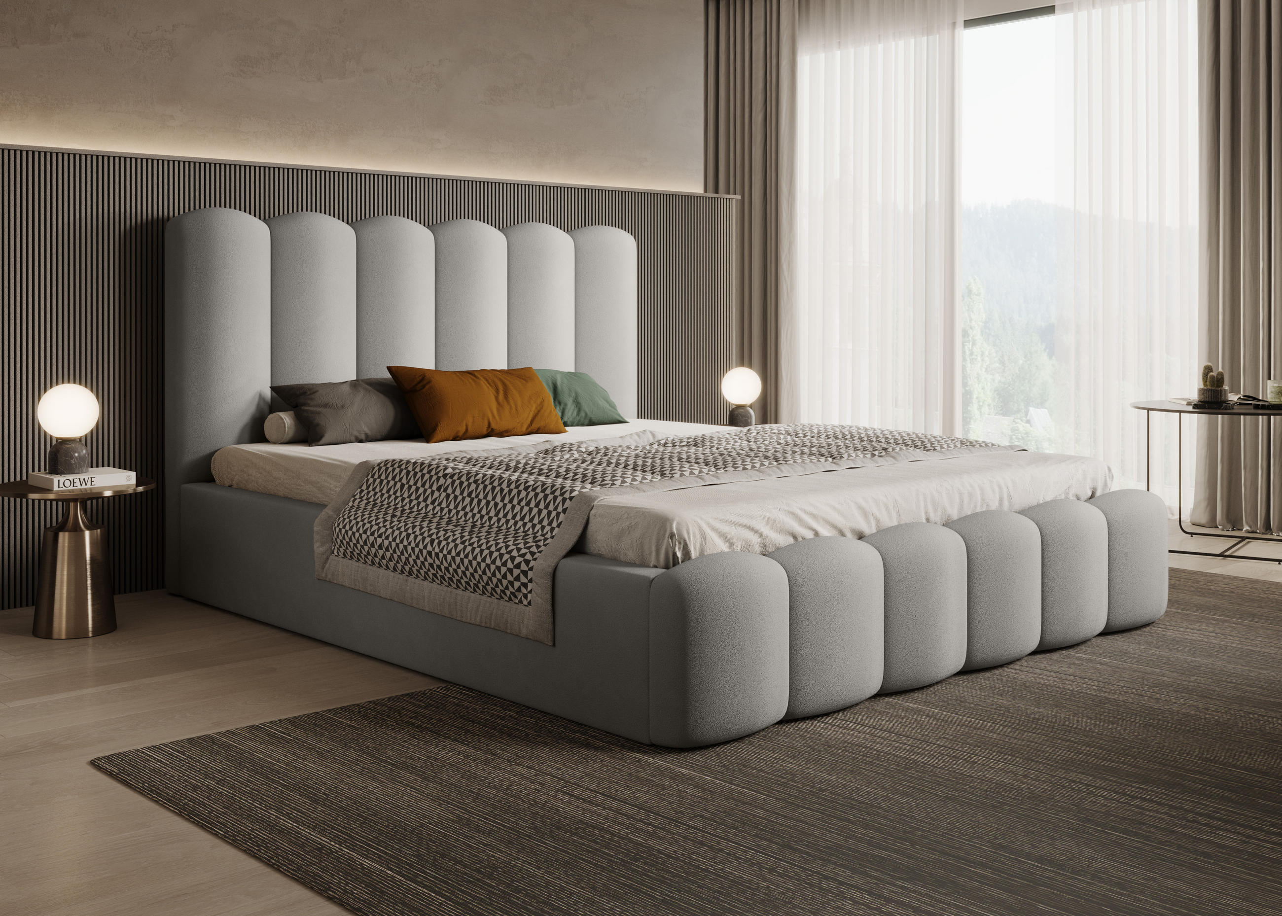 POLSTERBETT Langlebiges Polsterbett Mona V 200x200 cm – Bett mit Bettkasten & Pflegeleichtem Material, Esche - Eschefarben/Schwarz, Holzwerkstoff/Kunststoff (200/200cm) - DomoHome