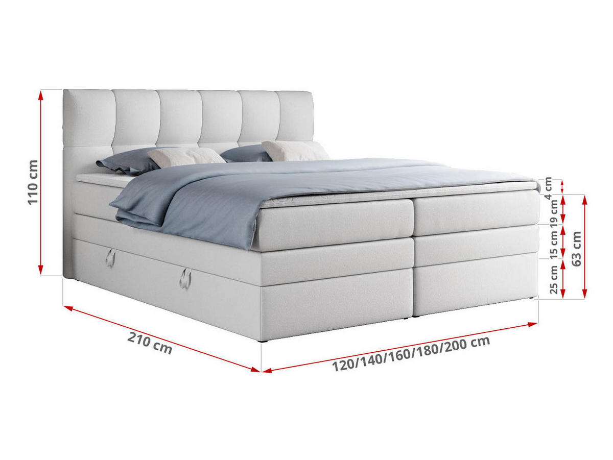 BOXSPRINGBETT ALVIN KING 120/200 Weiß Kunstleder - H3 - Weiß, Holz/Textil (120/200cm) - MKS