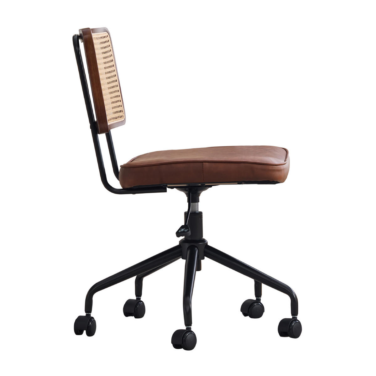 KANCELÁŘSKÁ ŽIDLE Vintage ratanová, kožený sedák, hnědá - hnědá, kůže (55/91.5/58.5cm) - Urban Meuble