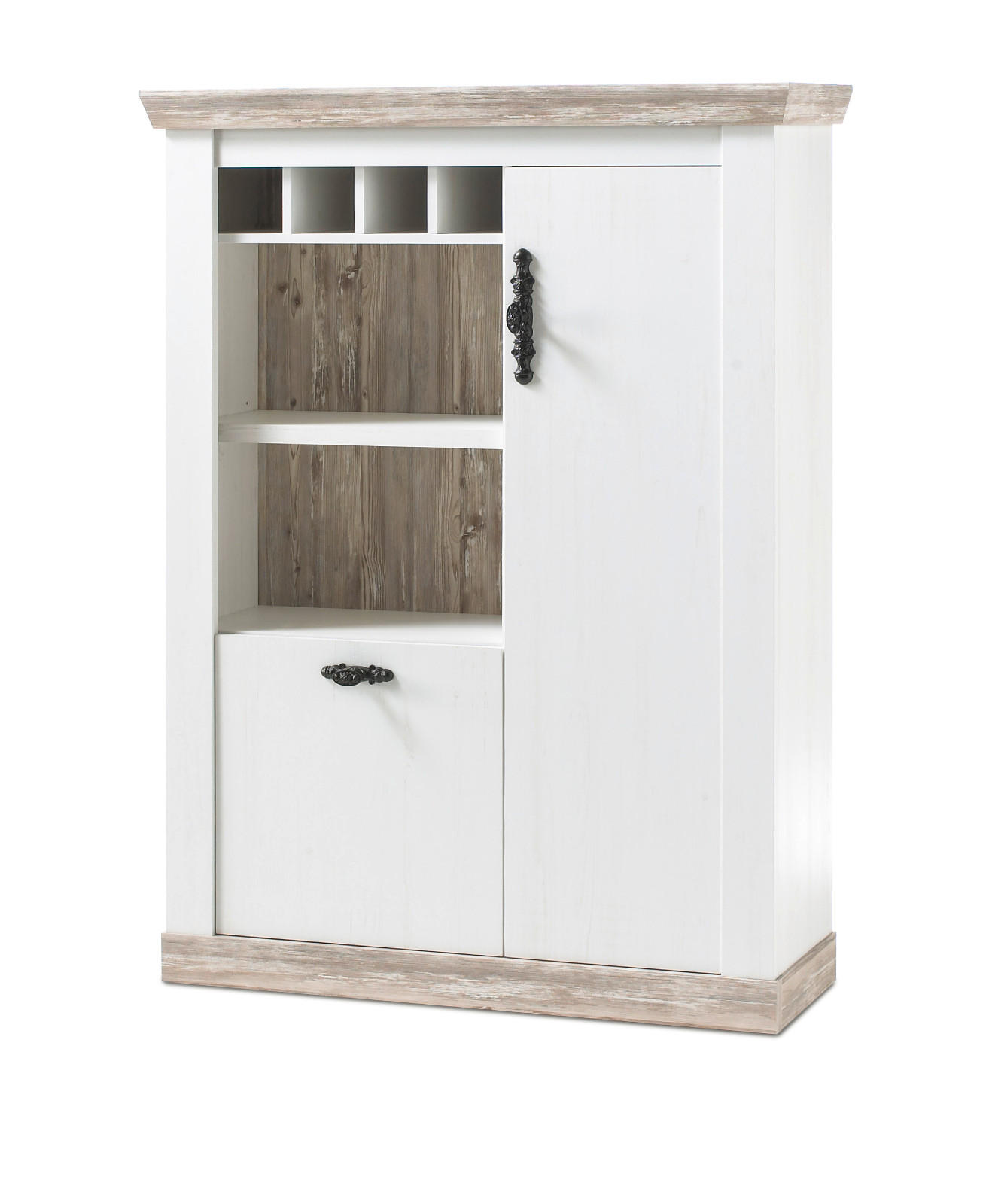 HIGHBOARD Pinie weiß, Oslo Pinie Landhaus, Kommode, 105 x 146 cm - Anthrazit/Weiß, Holzwerkstoff/Metall (105/146/37cm) - Furn.Design