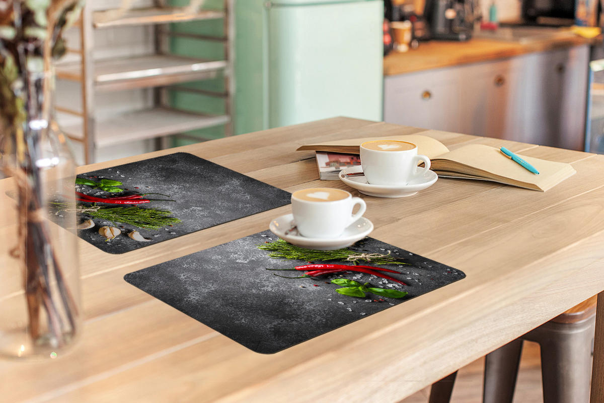 PLATZSETS 6er-Set Pfeffer - Kräuter - Gewürze - Beton 45x30 cm - Dunkelgrau, Kunststoff (0.3/45/30cm) - MuchoWow