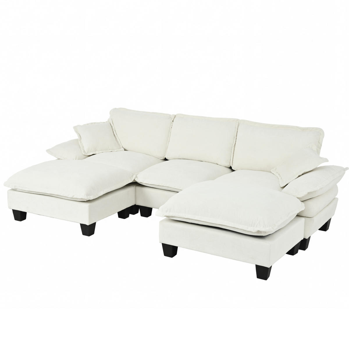 ECKSOFA 263/151/90 cm Beige aus Chenille mit 2 Ottomanen - Beige, Textil (151/263cm) - OKWISH