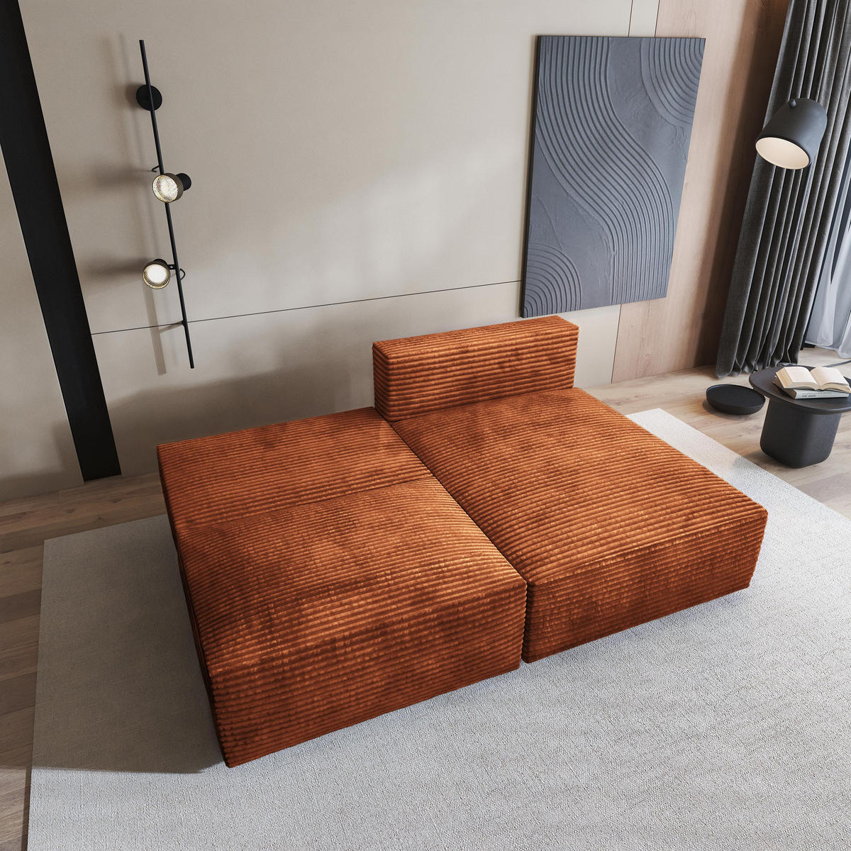 ECKSOFA FIORO Braun Kordstoff mit Schlaffunktion - Braun, Holz (204/148cm) - MASSENO