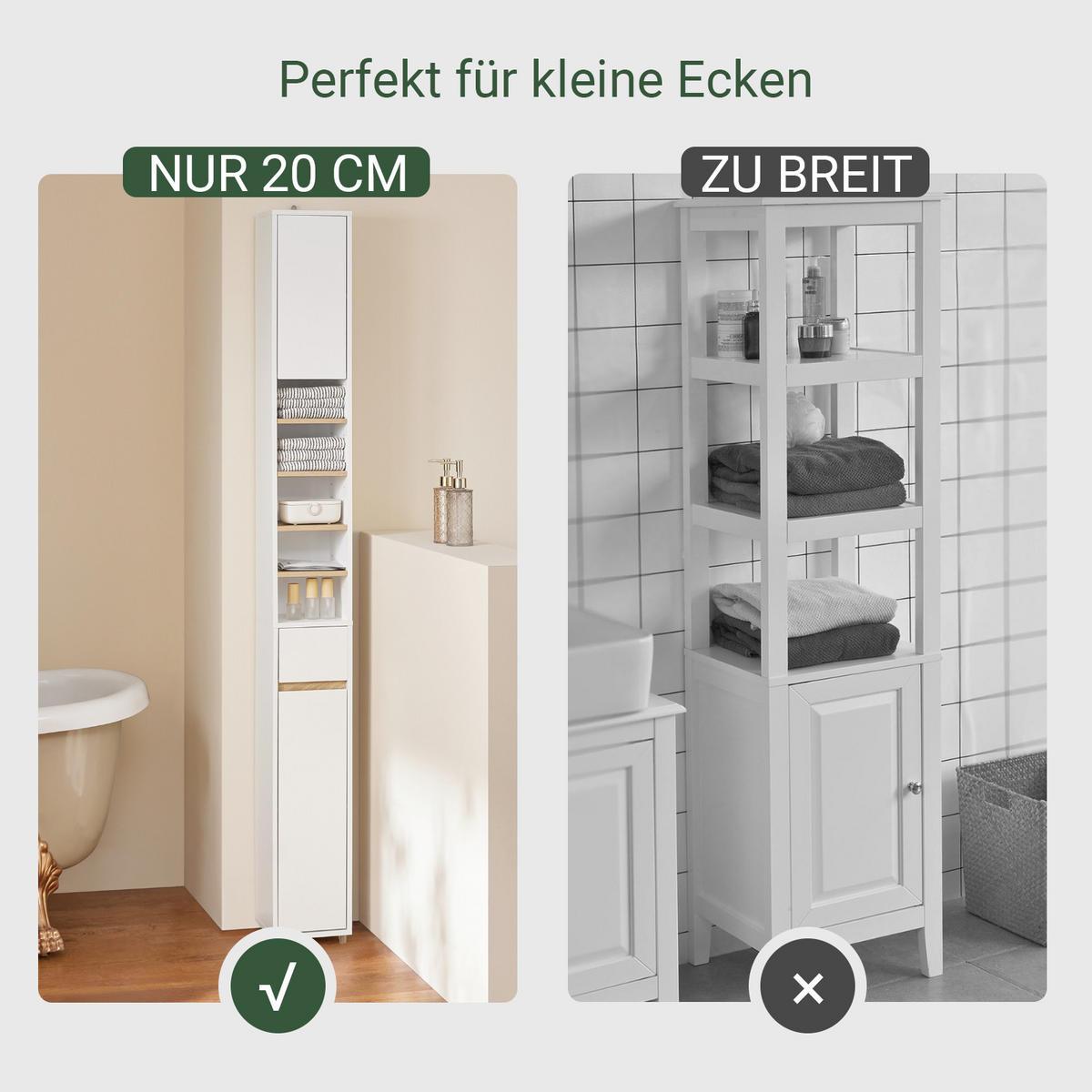 HOCHSCHRANK Schmal, Weiß-Natur, 20x180x20cm - Weiß/Naturfarben, Holzwerkstoff (20/180/20cm) - SoBuy