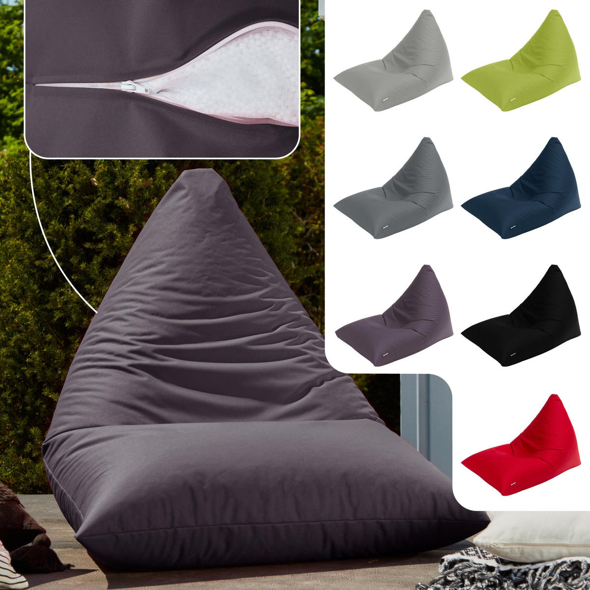 OUTDOOR SITZSACK Triangle 150x100x100cm - Anthrazit, Textil (100/100/150cm) - Green Bean