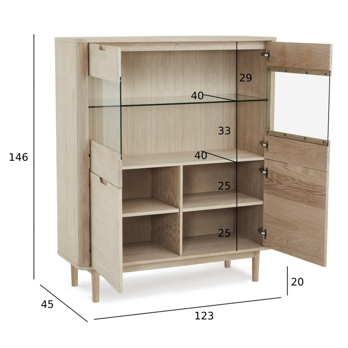 HIGHBOARD Eiche massiv - Eiche Bianco/Eichefarben, Holz/Holzwerkstoff (123/146/45cm) - Furnhouse