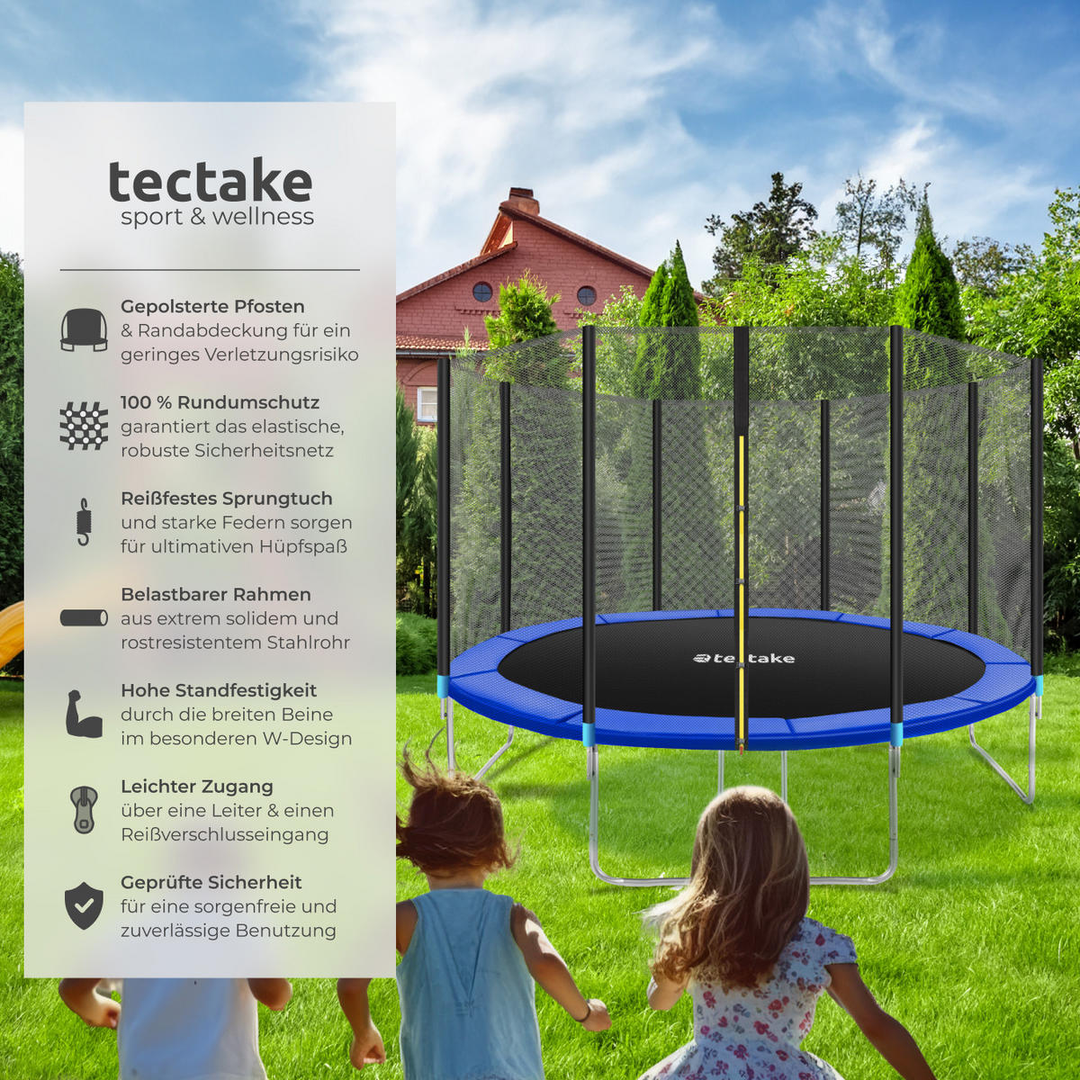 TRAMPOLIN Garfunky,inklusive Einstiegsleiter,schwarz/blau - Blau/Schwarz, Metall (366/260/366cm) - tectake