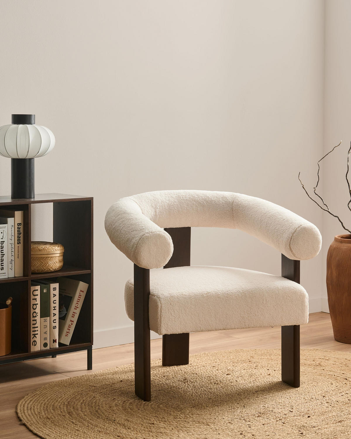 SESSEL Cremeweiß/Dunkelbraun Ilbro - Creme/Braun, Holz/Textil (77/76/68cm) - Beliani