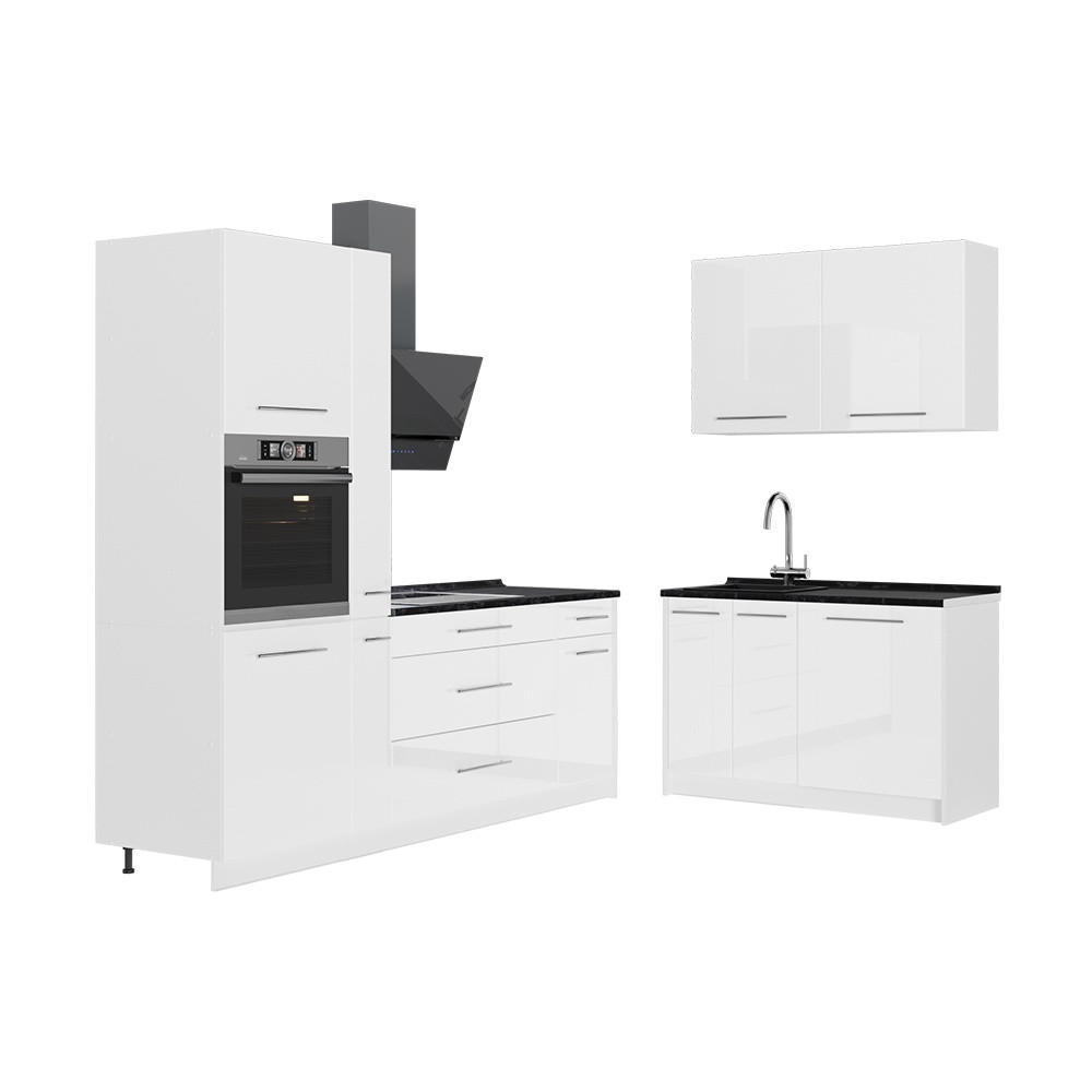 KUCHYŇA Fame-Line, Biely vysoký lesk/biely, 220 x 120 cm, AP Antracit - biela/biela s vysokým leskom, kompozitné drevo (220/206.8/60cm) - Vicco