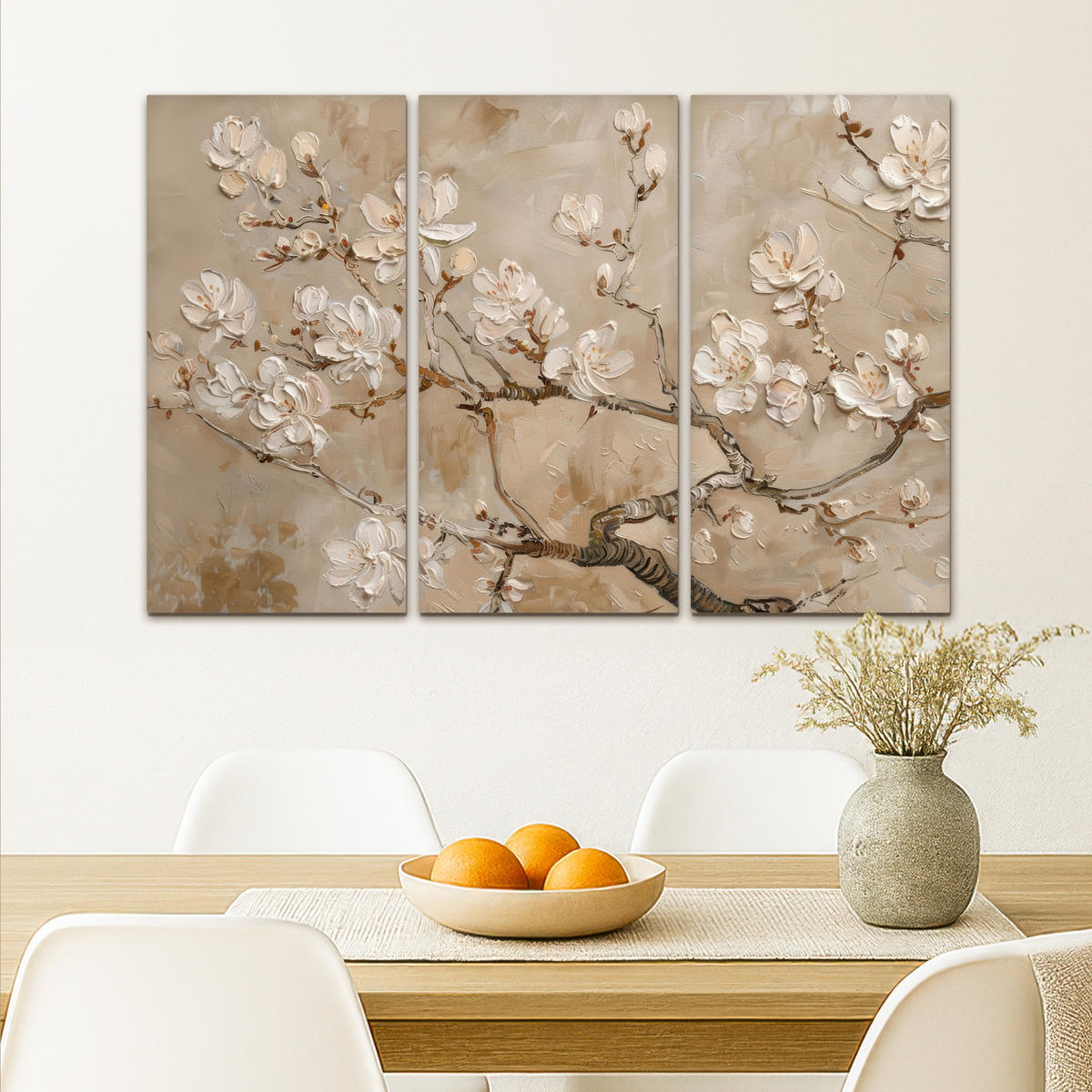 LEINWANDBILD 3er Set Beige - Blüte - Modern 90x60 cm - Greige, Textil (90/60cm) - MuchoWow