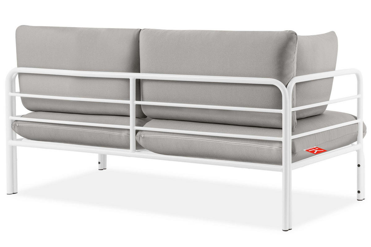 GARTENSOFA RAMBE 2-Personen mit Kissen, Weiß/Hellgrau - Hellgrau/Weiß, Textil/Metall (150/80/80cm) - KONSIMO®