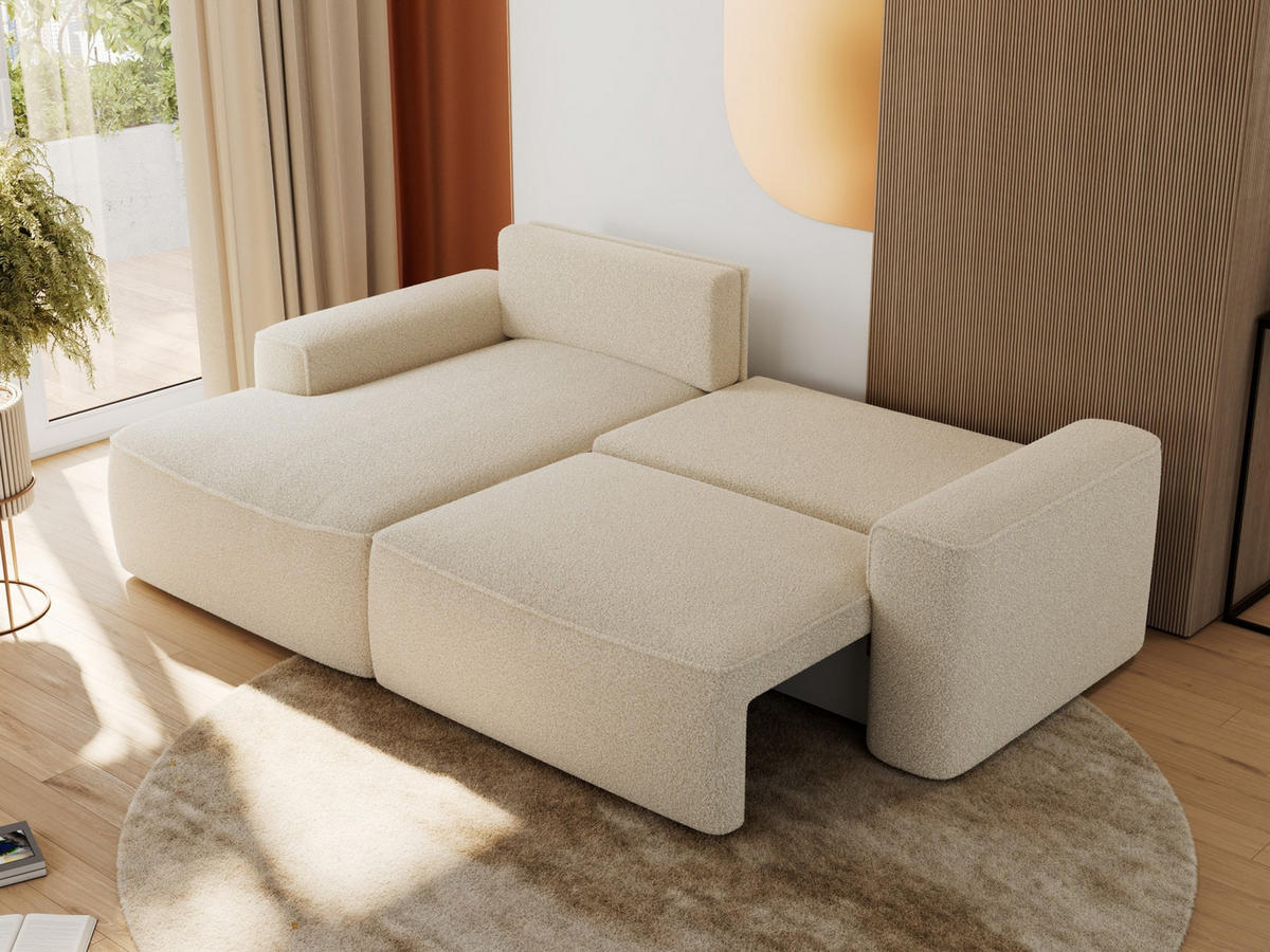 ECKSOFA BELLUNO L Beige Boucle - Links - Beige/Schwarz, Textil (144/233cm) - MKS