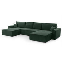 WOHNLANDSCHAFT Cedria Grün 389/145/85 cm mit Schlaffunktion - Dunkelgrün/Schwarz, Kunststoff/Textil (389/85/145cm) - AX Living