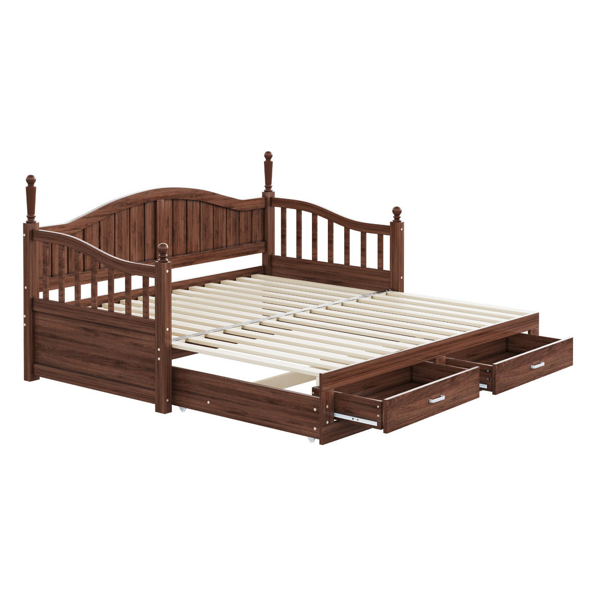 TAGESBETT 90/180/190 cm DE-01361, in Nussbaum, mit 2 Schubladen und Ausziehbett - Walnussfarben, Holz (90/190cm) - ComfortXL