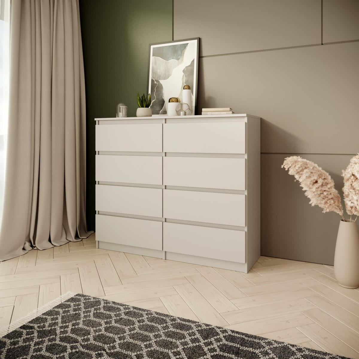 KOMMODE Look 100 cm mit acht Schubladen, kaschmir - Kaschmir, Holzwerkstoff (100/93/33cm) - Beautysofa