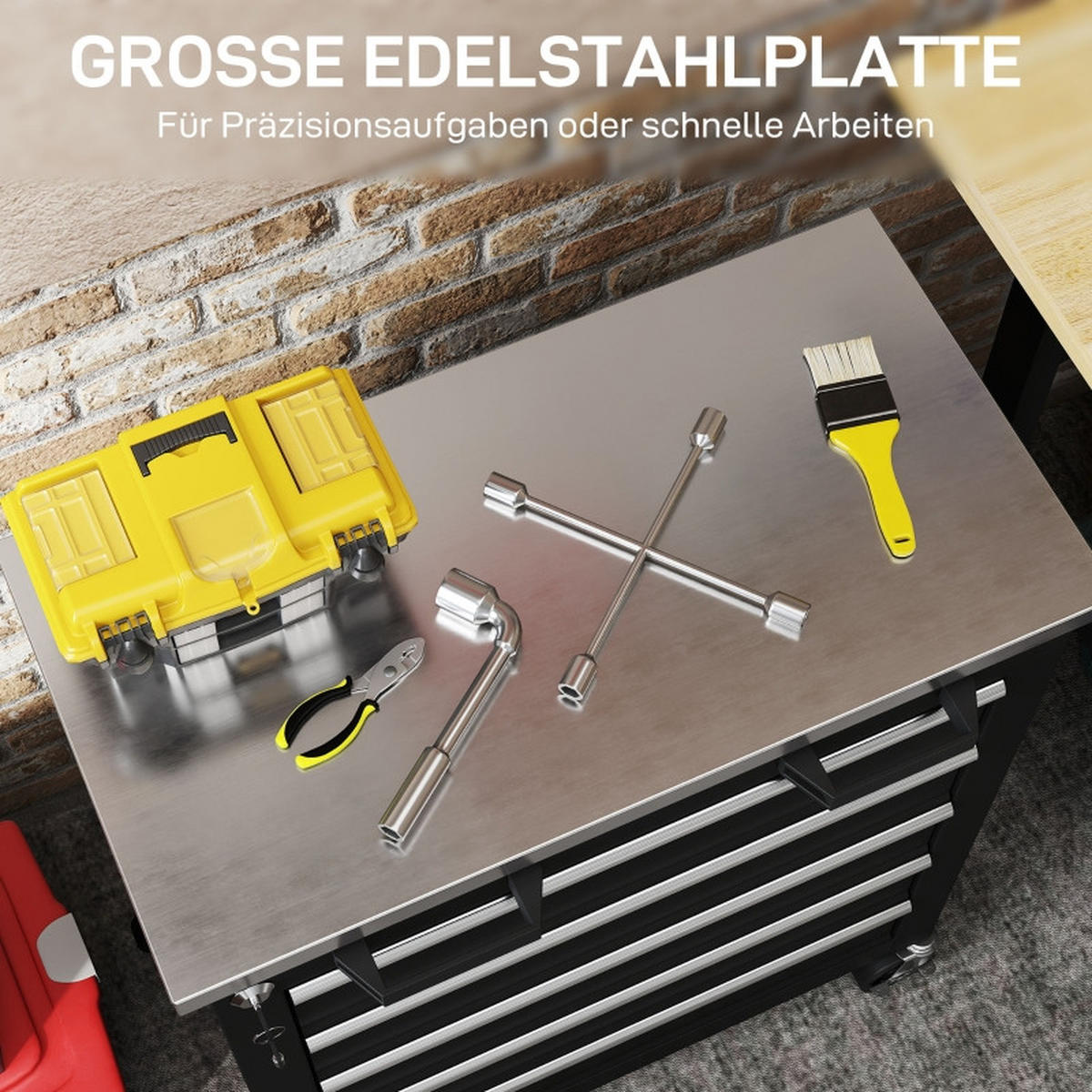 WERKZEUGWAGEN mit 5 Schubladen, rollbar, Zentralschloss, Silber-Schwarz - Schwarz, Metall (34.5/76/65.5cm) - Novahome