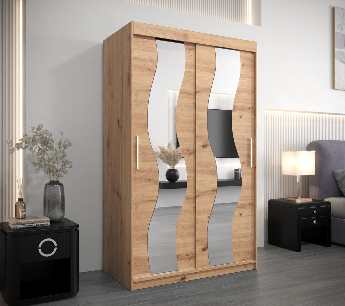 SCHWEBETÜRENSCHRANK 200/120/62 2-türig - Silberfarben/Eiche Artisan, Holz/Kunststoff (120/200/62cm) - Abiks Möbel