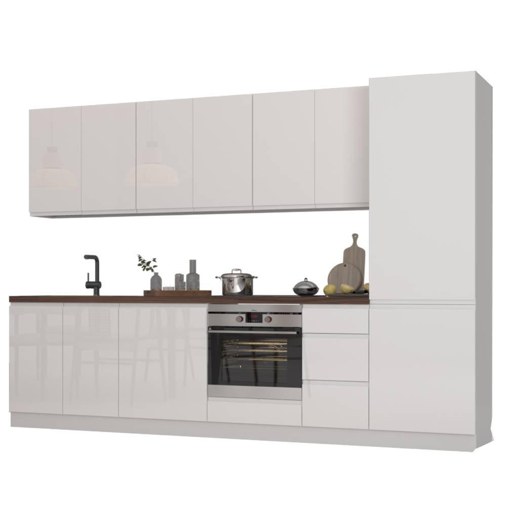 KÜCHENZEILE 300 cm - Aspen KA5-M300 - in Weiß/Hochglanz - Weiß Hochglanz, Holz (300/212/58cm)