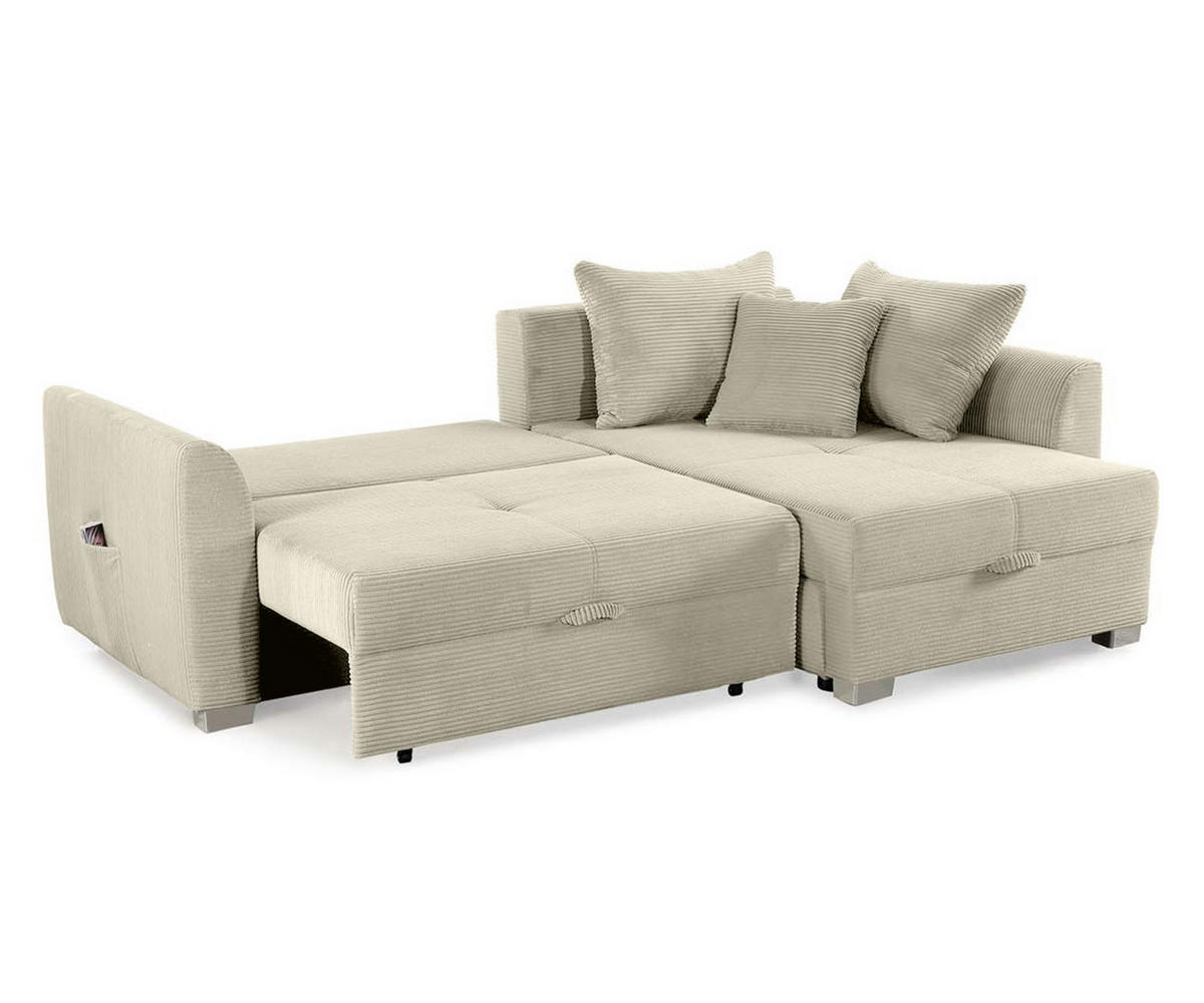 ECKSOFA mit Schlaffunktion und Bettkasten, seitenverkehrt montierbar B236/T160/H81 cm, Liegefl. 142x202 cm, Cord Grau Beige / 15201 - Chromfarben/Greige, Kunststoff/Textil (236/160cm) - luma-home