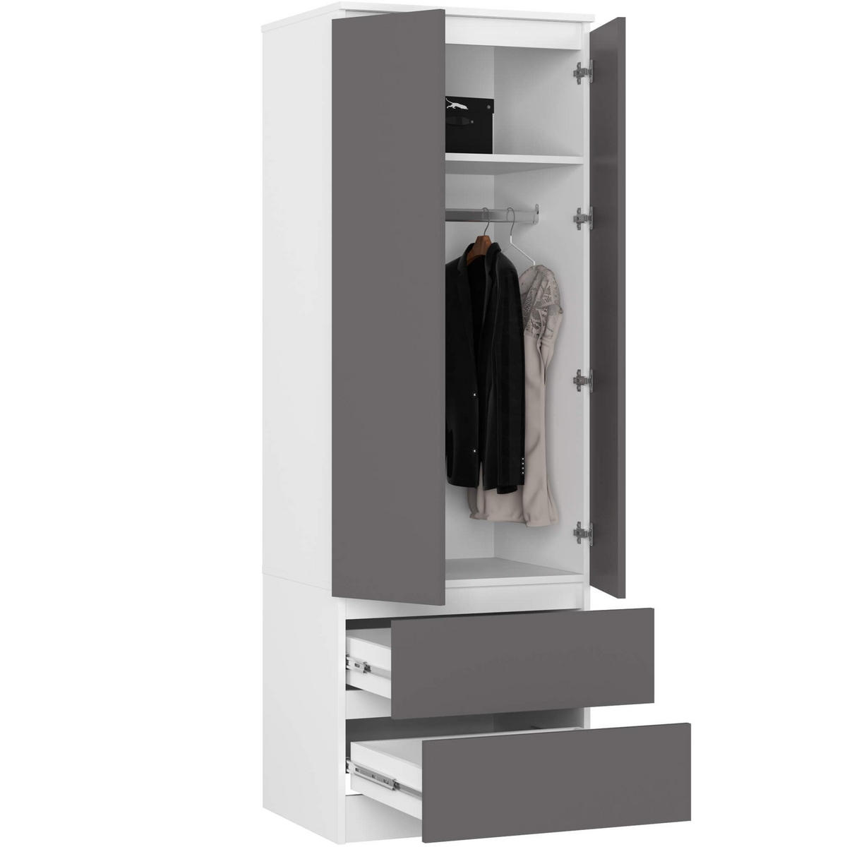 KLEIDERSCHRANK Weiß, Graphit Grau 180/60/51 - Weiß, Holzwerkstoff (60/180/51cm) - RAUMHIRSCH FURNITURE