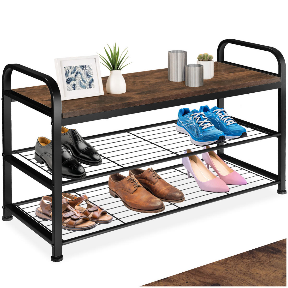 SCHUHREGAL Southampton,91 x 36 x 55 cm,Industrial Holz dunkel, rustikal - Rostfarben, Metall (36/55/91cm) - tectake