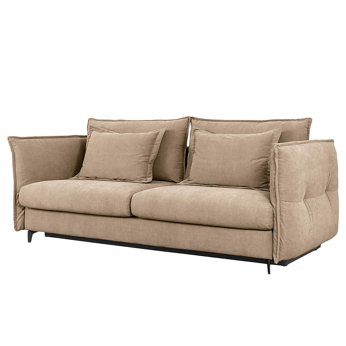 SCHLAFSOFA - Webstoff - Hellbraun/Schwarz, Textil/Metall (256/101/115cm) - home24