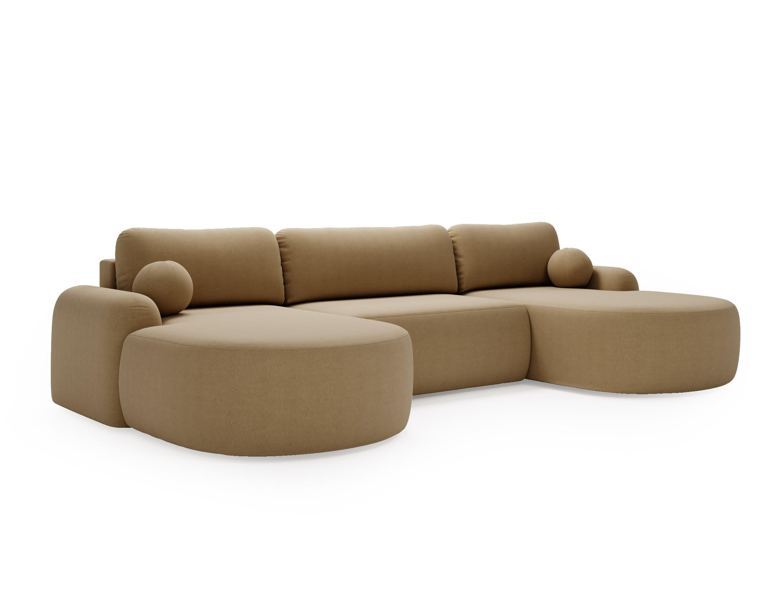 WOHNLANDSCHAFT Cloudy Beige, mit abgerundeten Seiten und Kissen - Beige, Holzwerkstoff (377/92/177cm) - Bettso