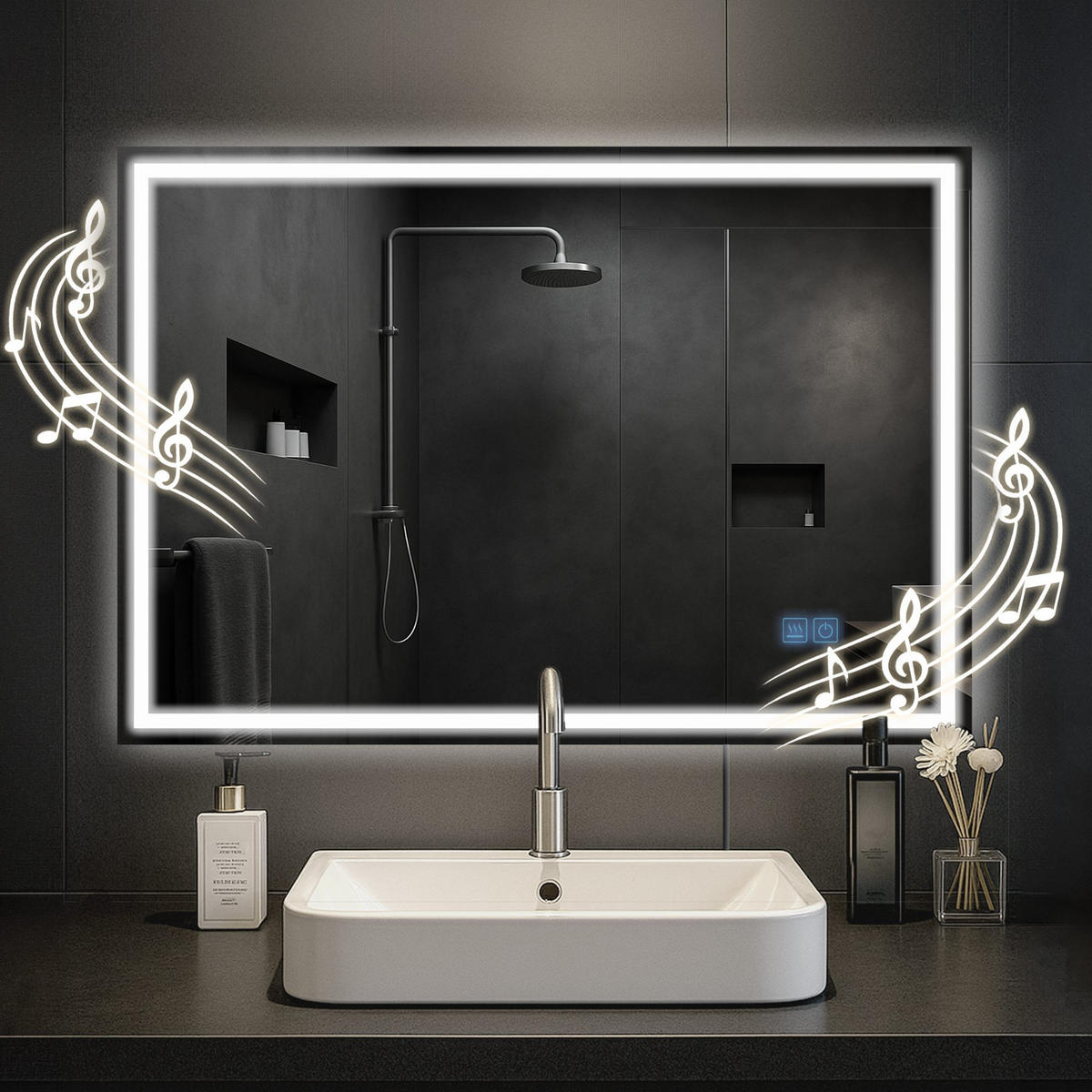 BADSPIEGEL Graz 70x100 Bluetooth 100x3,5x70cm Glas Klarglas Badezimmerspiegel - Klar, Glas (100/70/3.5cm) - DELUKE