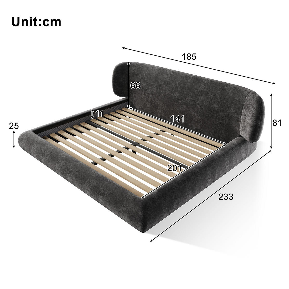 POLSTERBETT 140/200 cm mit Lattenrost und Kopfteil, DE-41532, in Grau - Grau, Metall (140/200cm) - ComfortXL