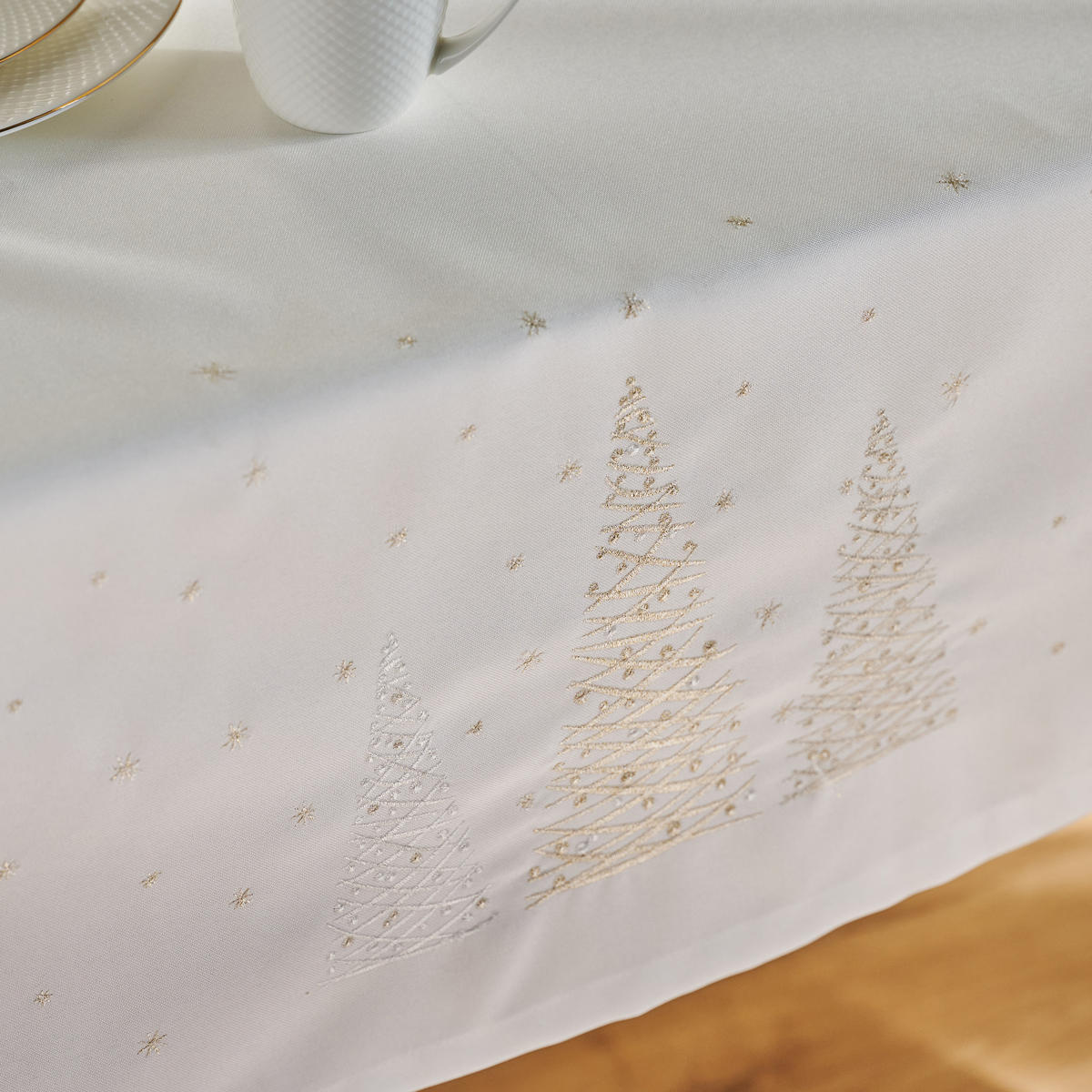 TISCHDECKE Navore 150 x 220cm, Weiß, Dekorative Tischdeko Weihnacheten, Weihnachtsdeko, Christmas - Weiß, Textil (220/150/1cm) - home&you