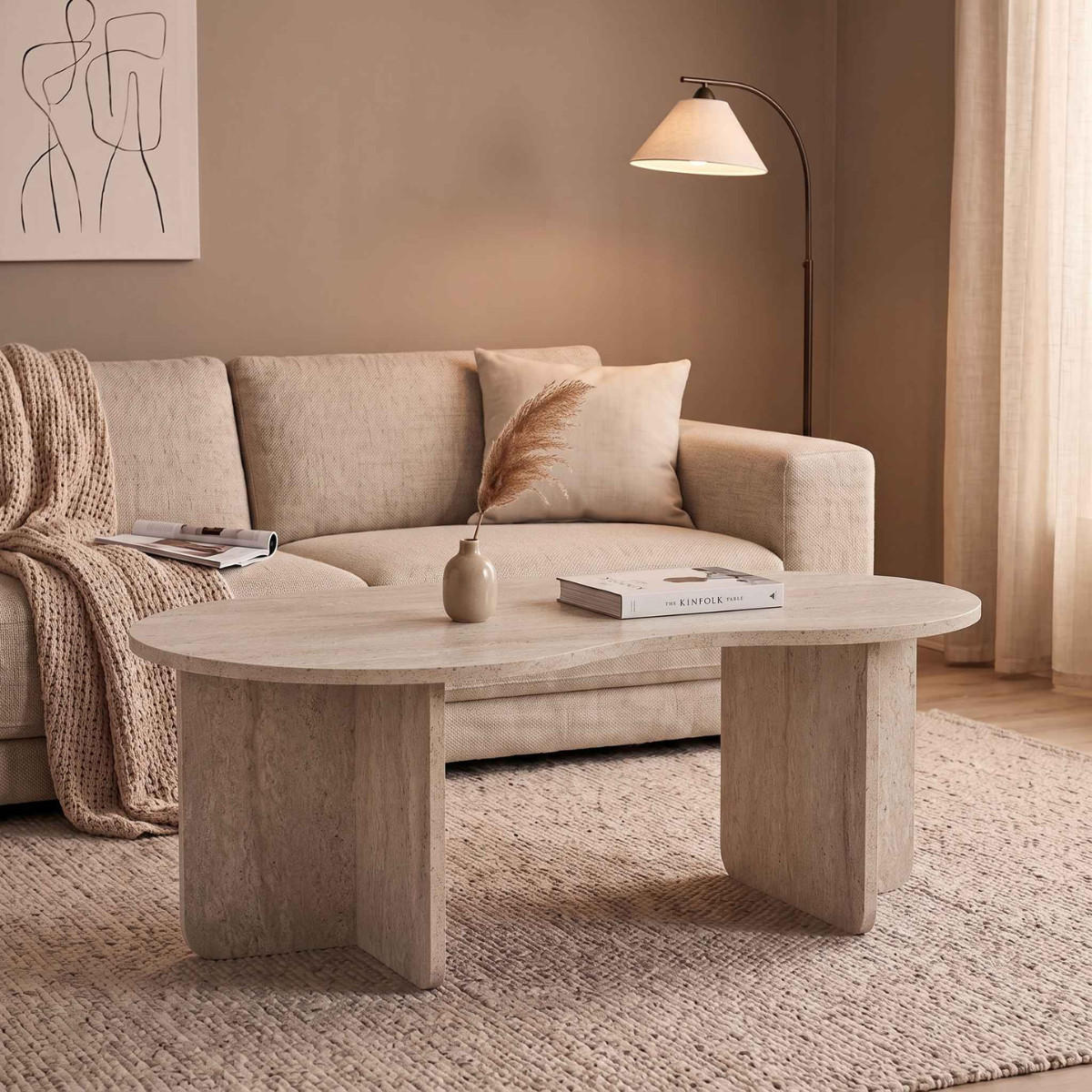 KONFERENČNÍ stolek s organickou deskou, délka 110 cm - MOSS - béžová, kompozitní dřevo (110/60/40cm) - Calicosy