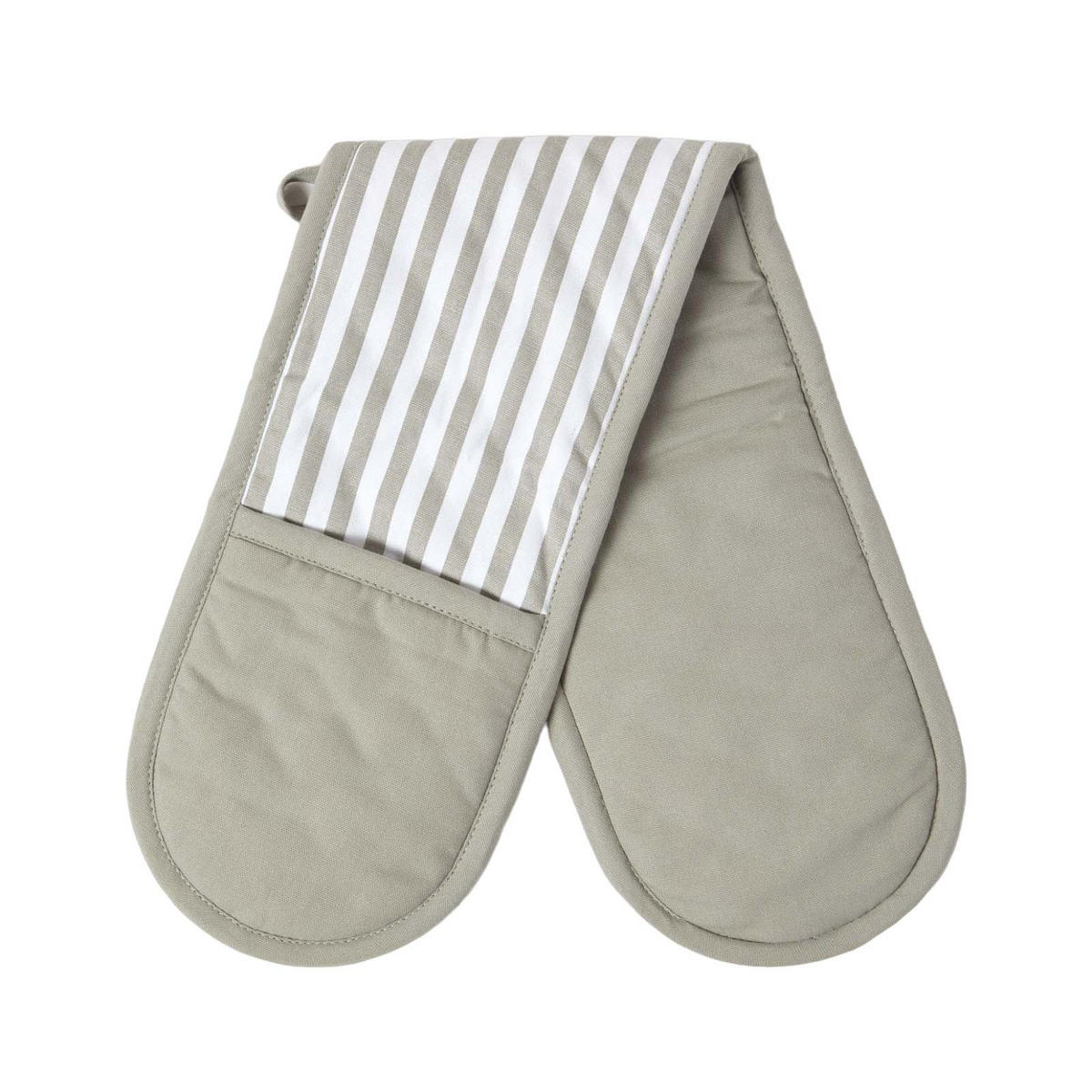 DOPPEL-OFENHANDSCHUH grau-weiß 18/84 cm, Baumwolle wattiert - Grau, Textil (18/84cm) - Homescapes
