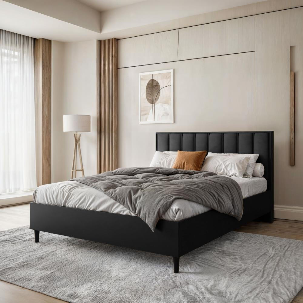 POLSTERBETT Stella 166/211/108 schwarz/schwarz - Schwarz, Holzwerkstoff/Textil (160/200cm) - Beautysofa