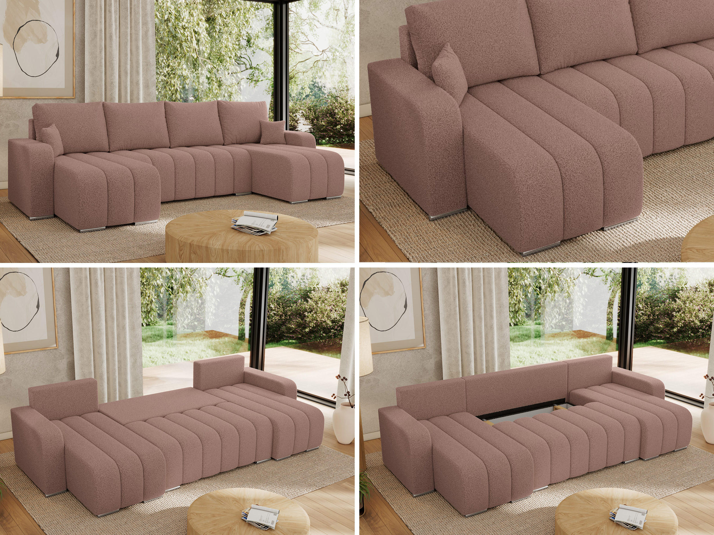 Thumbnail - MKS Wohnlandschaft, Rosa, Textil, 5-Sitzer, U-Form, 320x86x147 cm, Wohnzimmer, Sofas & Couches, Wohnlandschaften, Wohnla...