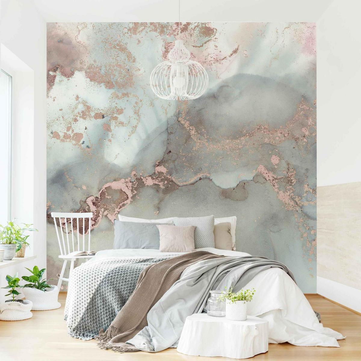 FOTOTAPETE Farbexperimente Marmor Pastell und Gold 240/240 cm - Pastellblau, Papier (240/240cm) - Bilderwelten