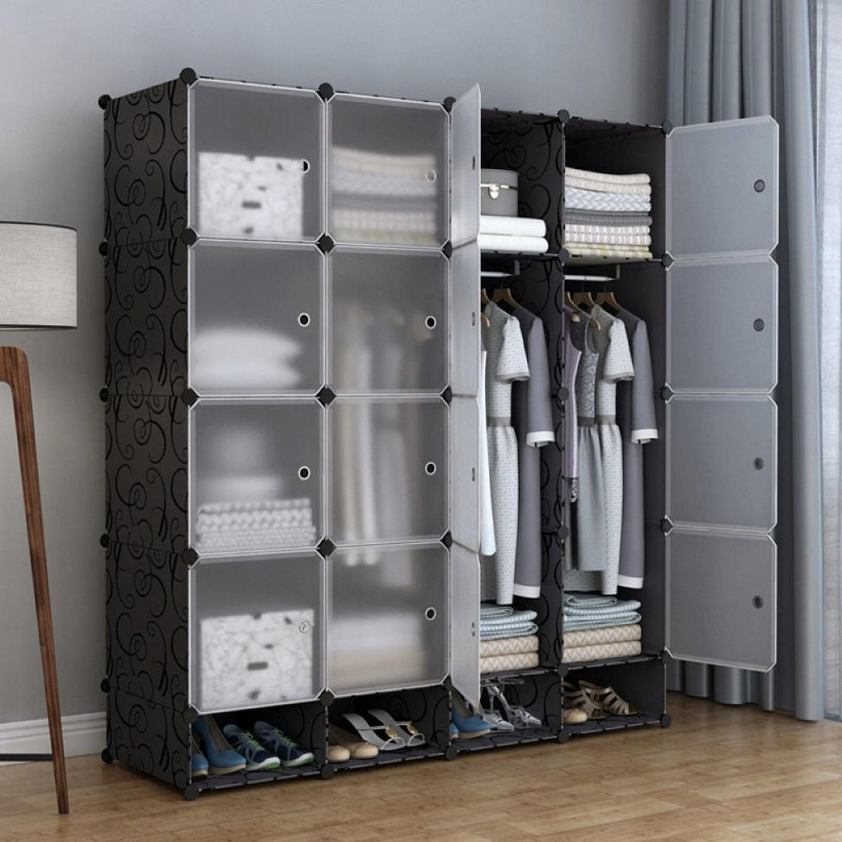 MODULARER KLEIDERSCHRANK 25 Kisten Box - Schwarz, Kunststoff (147/165/36cm) - MUVU