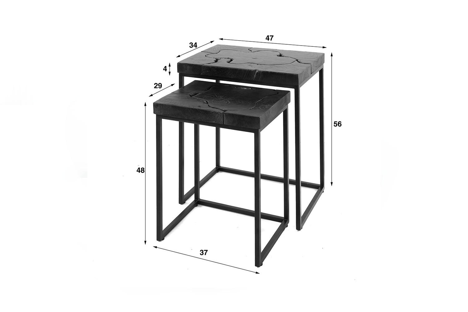 BEISTELLTISCH ESCADO 2ER SET Schwarz Teakholz - Schwarz, Holz/Metall (47/34/56cm) - KAWOLA