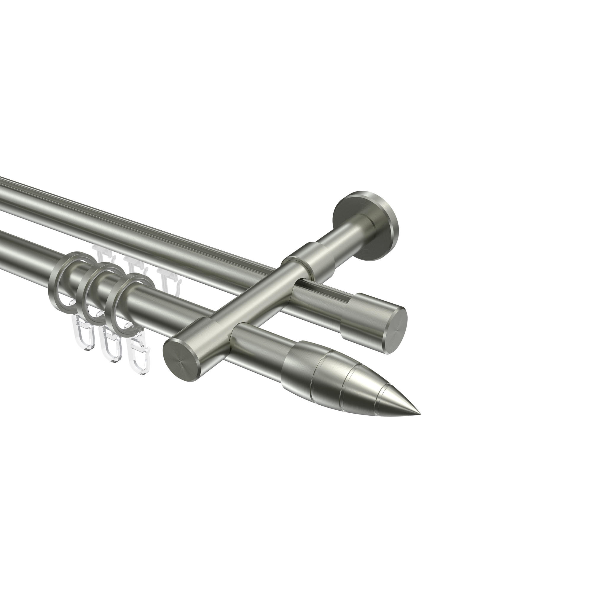 RUNDROHR-INNENLAUF-GARDINENSTANGEN-SET Prestige Samanto 480 cm (geteilt in 3 x 160 cm), 2-läufig, 20 mm Ø Edelstahl-Optik - Edelstahlfarben, Metall (480cm) - INTERDECO